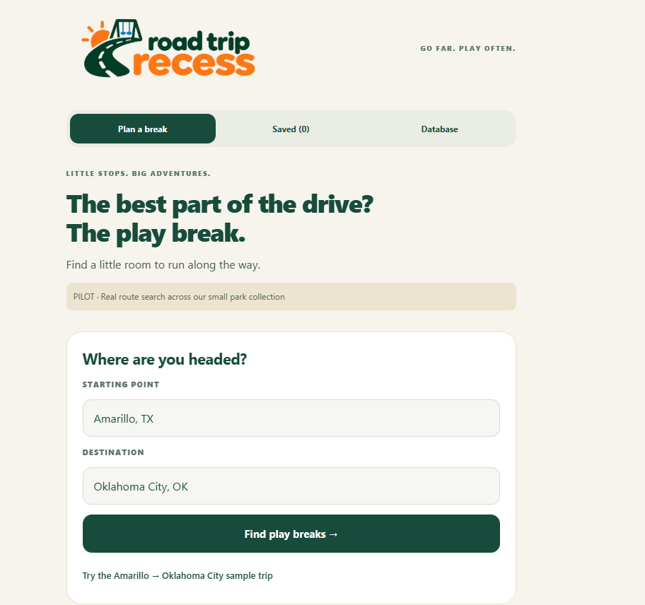 Road Trip Recess website screenshot