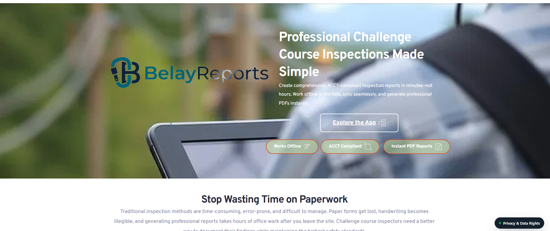 Belay Reports website screenshot