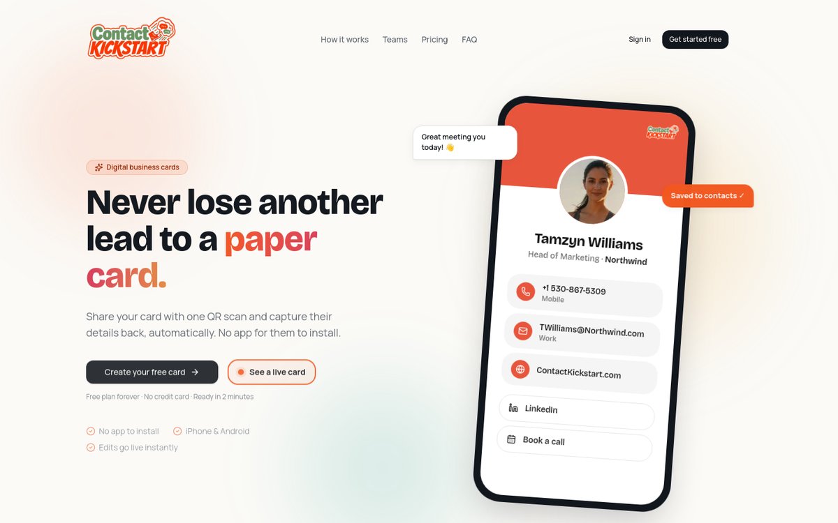 ContactKickstart website screenshot